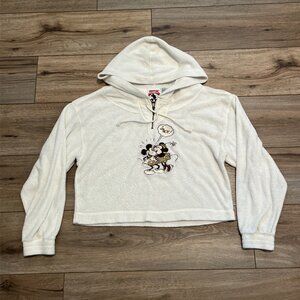 Vintage Mickey Inc Terry Cloth Sweater SZ Medium Cream 1/4 Zip Disney 90s